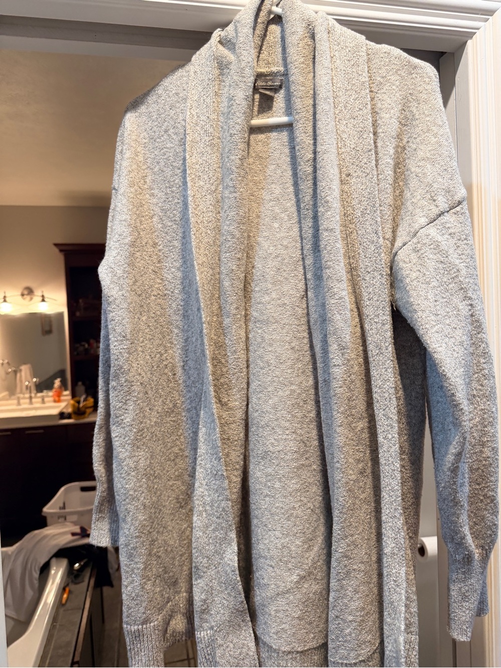 Eddie Bauer Light Gray Open-Front Shawl Cardigan